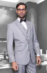 Горячая Распродажа лучшие индивидуальные светло-серые Свадебные смокинги на заказ куртка + брюки + галстук + жилет мужской смокинг, костюм