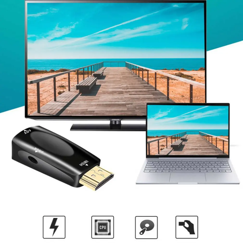 1080P HDMI Мужской к VGA Женский адаптер видео конвертер с аудио выходом