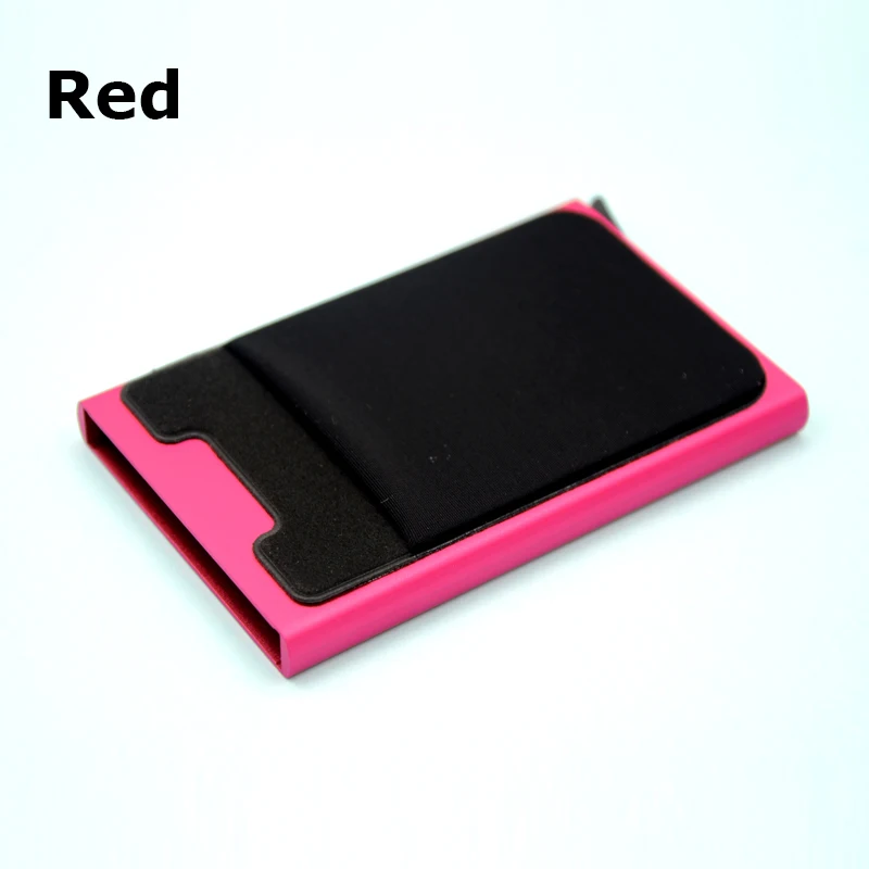 BONAMIE Hot! Credit Card Holder Case Aluminum Wallet With Elasticity Back Pocket RFID Thin Metal Wallet Business ID Card Holder - Цвет: Red