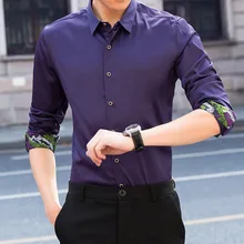 Весна новые мужские с длинными рукавами рубашка однотонная отворотом ремонт бизнес мужские модные повседневные рубашки