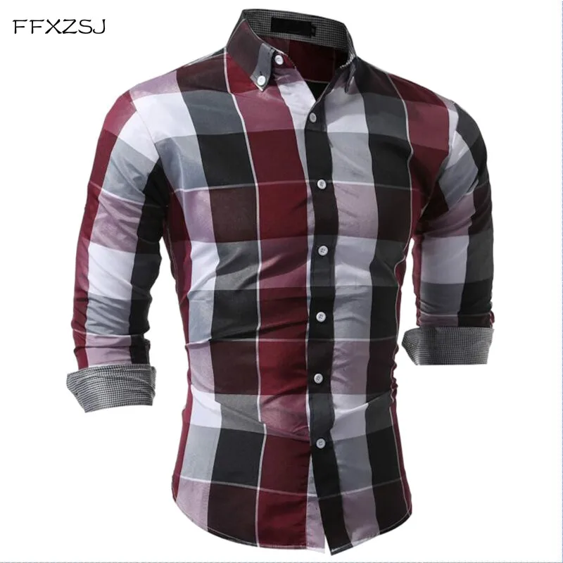Мужская Новая клетчатая рубашка большого размера cotton хлопковая рубашка мужская блуза с длинными рукавами Мужчины Весна Осень рубашка