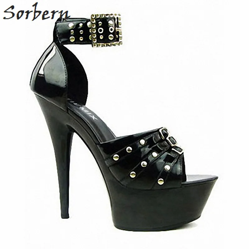 

Sorbern Vintage Punk Style Sandals Women Rivets Ankle Straps Open Toe Cover High Heels Platform Shoes Ladies Platform Sandals