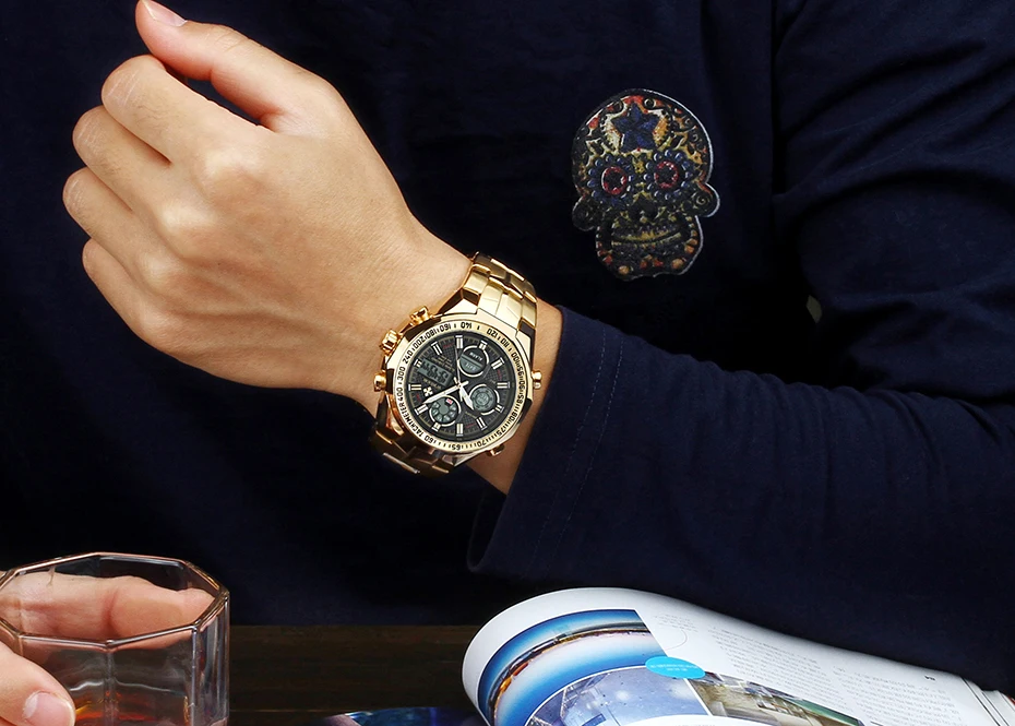 2018 Новый Элитный бренд wwor/для мужчин Спорт часы для мужчин кварцевые цифровые аналоговые часы человек полный сталь наручные relogio masculino