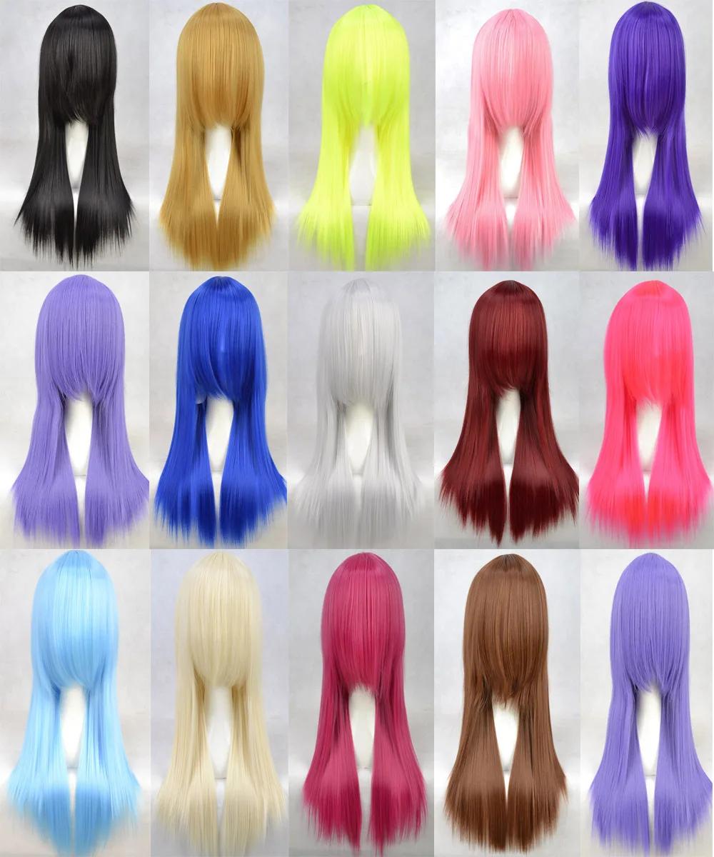 60Cm Harajuku Anime Cosplay Wigs Young Long Straight Synthetic Hair Wig
