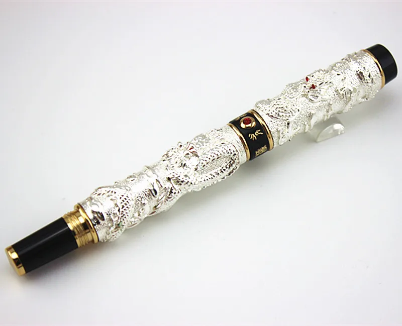 

FREE SHIPPING JINHAO GOLDEN 0.7mm NIB FOUNTAIN PEN TWO DRAGON PLAY PEARL