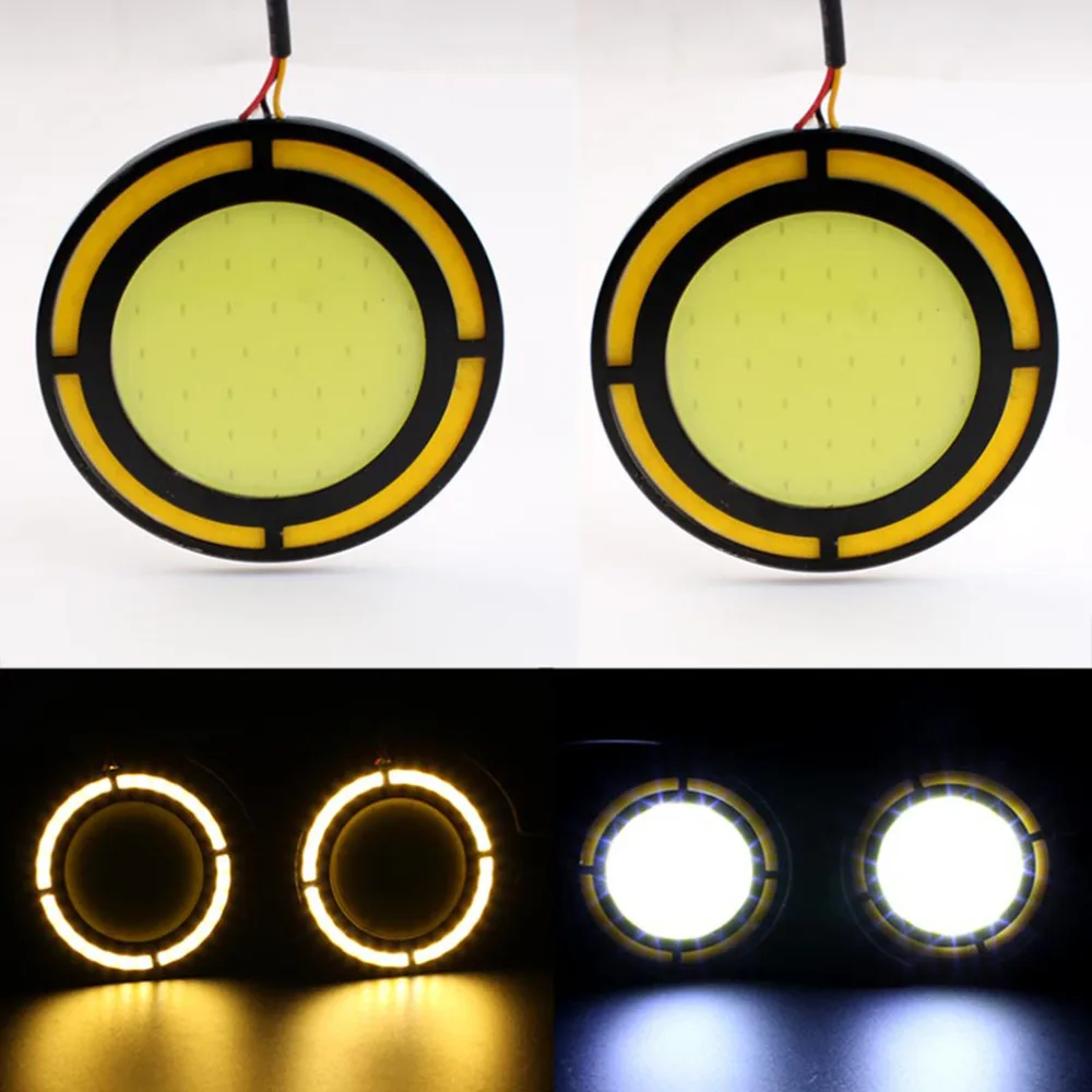 

2pcs Super Bright Round 12V LED COB DRL 30W Diameter 7cm Car Auto Light Daytime Running Light White DRL Yellow Turn Light