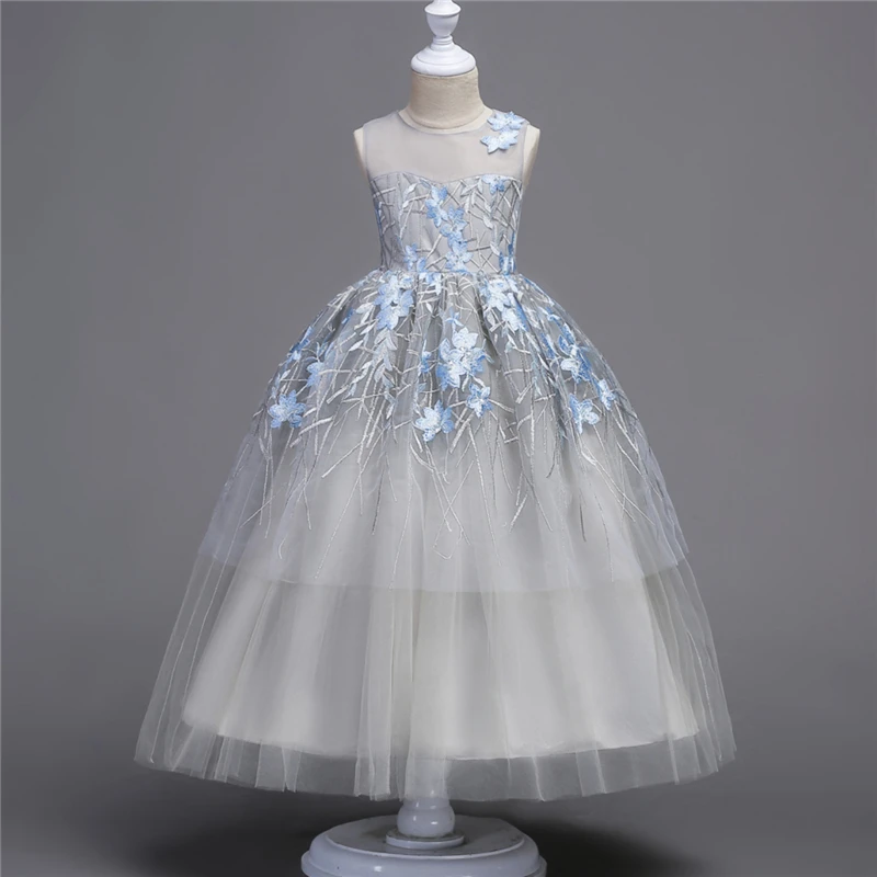 

Lace Embroidery Princess Dress Kids Dresses for Girls Wedding Evening Party Dresses Mesh Flower Girl 12 Years Old Elegant Dress