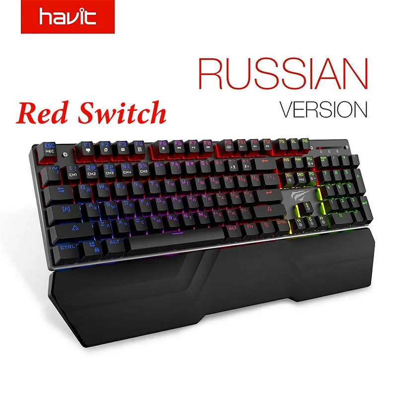 HAVIT механическая клавиатура с 87/104 клавишами, синий или красный переключатель, игровые клавиатуры для планшетного компьютера, русская/Американская наклейка - Цвет: 432 Red RU