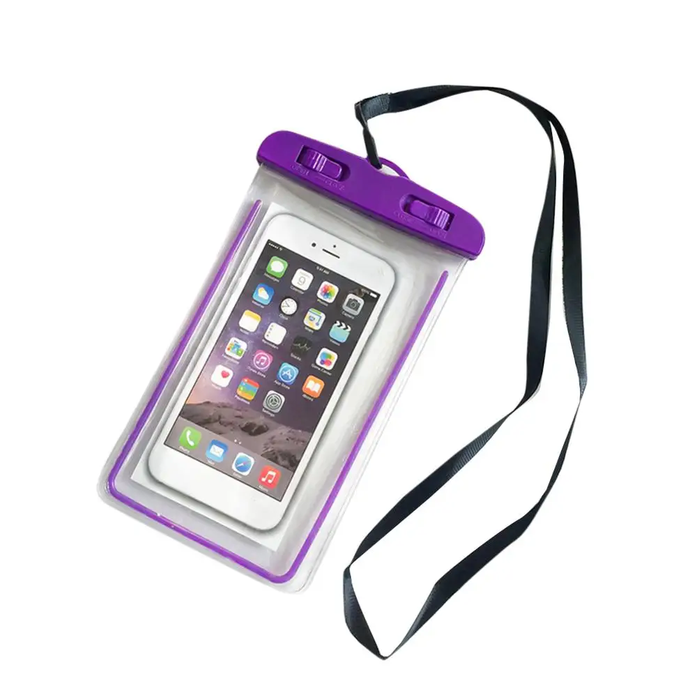

Outdoor universal waterproof PVC fluorescent mobile phone bag for beach water park drift mobile phone carrying case easy to use