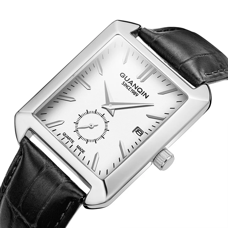 GUANQIN, дизайнерские прямоугольные часы для мужчин, лучший бренд, Роскошные мужские часы, водонепроницаемые, модные, кожаный ремешок, кварцевые наручные часы для мужчин