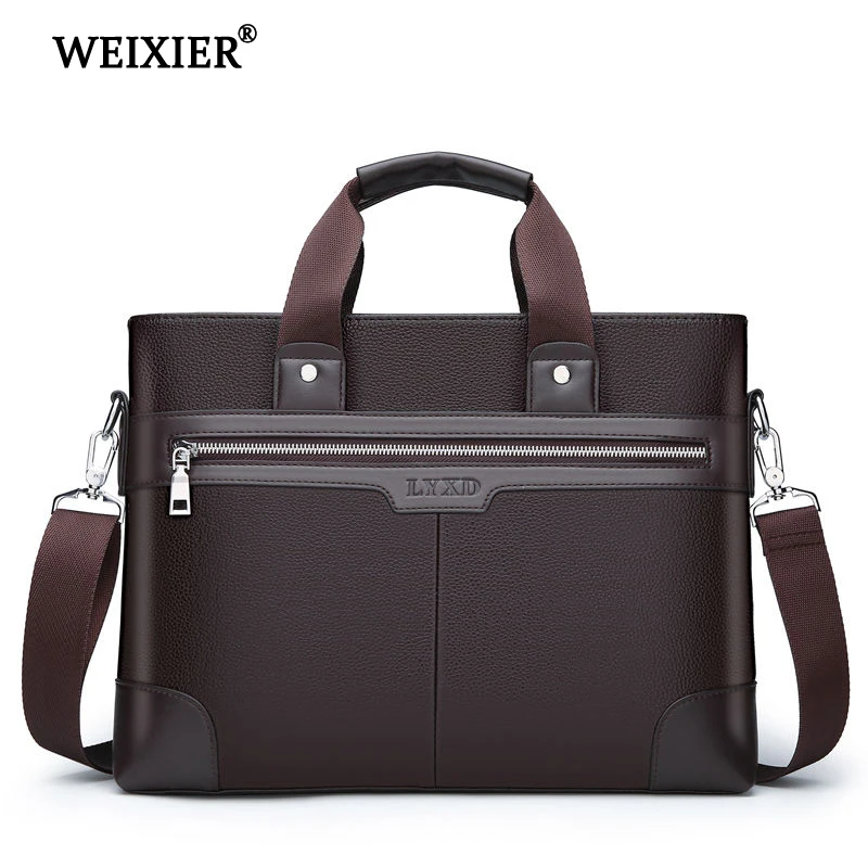  WEIXIER Men PU Leather Shoulder Fashion Business Bags Handbags Black Bag Men For Document Leather L - 32967698332