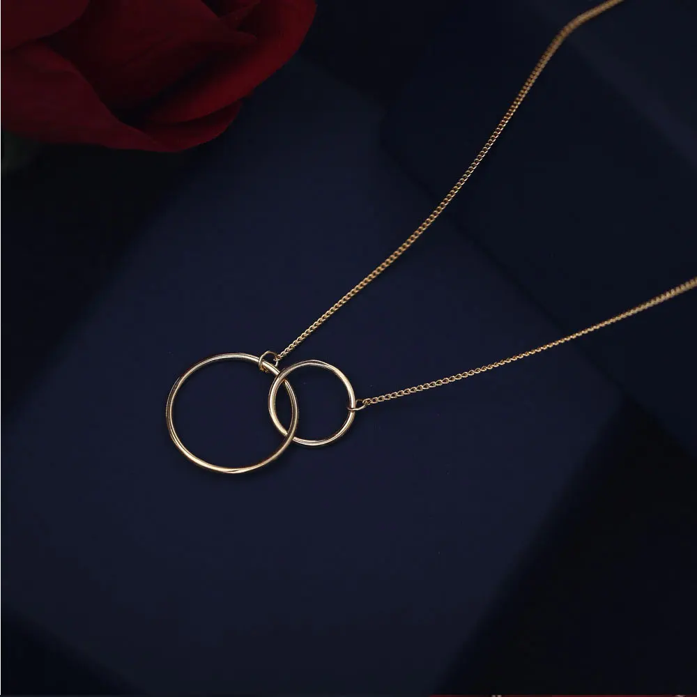 Anenjery 3 цвета двойной круг интерлок короткое ключичное ожерелье 925 пробы Серебряное ожерелье для женщин ожерелье-колье S-N333