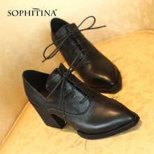 SOPHITINA/женские туфли-лодочки из натуральной кожи; модные туфли с острым носком и перекрестной шнуровкой; удобные повседневные туфли-лодочки на квадратном каблуке; MO39
