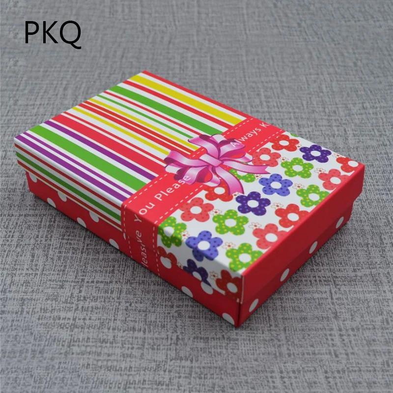 10pcs Red Colorful Striped Flower Printed Gift Box Wedding Favors Boxes