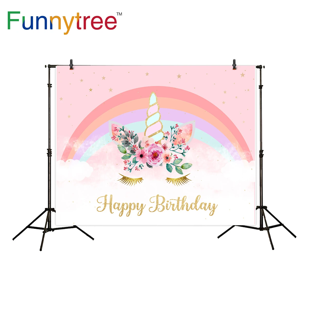 

Funnytree kids background for photography Unicorn birthday rainbow star flower decor for photo studio background photobooth