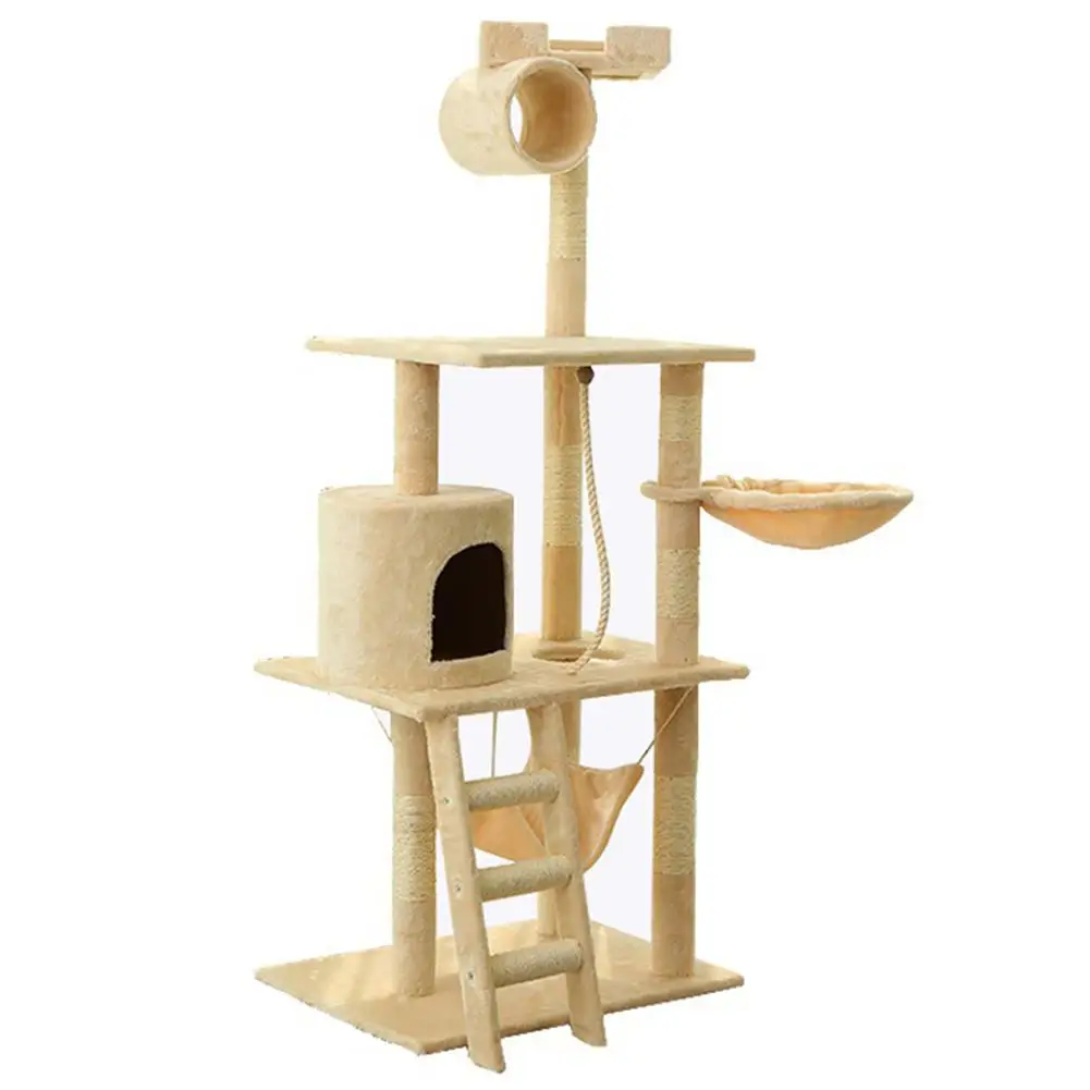 

MeterMall Large Wooden Climbing Tree Cat Scratch Climbing Jumping Furniture With Ladder Kitten Play Toy Sleeping Mat
