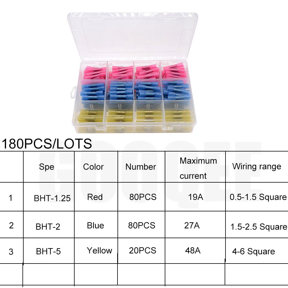 40/125/180/200 шт. Тепловая клемма с термоусадочной изоляцией изолированный стыковой электрический соединитель провода разъемы кабель обжимной клеммный соединитель AWG 22-10 - Цвет: 180PCS