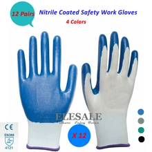 12 пар высококачественный Нитриловый защитные рабочие перчатки с покрытием Размер М сопротивление разрыву для строителей садоводов леса EN388