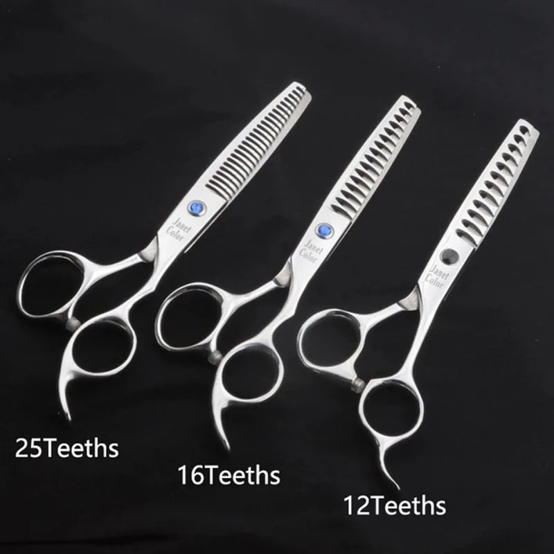 Tesoura de Cabeleireiro Polegada Profissional Conjunto Desbaste Tesoura Barbeiro Salão Tesouras Alta Qualidade Sus440c 12 – 16 25 Dentes 6