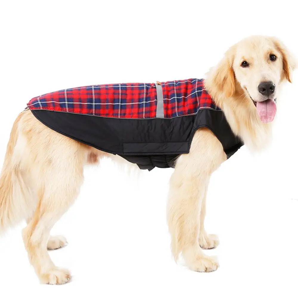 English Plaid Dog Clothes Thicken Autumn Winter Dog Jacket Vest Big Dog Reflective Warm Clothing Pet Coat