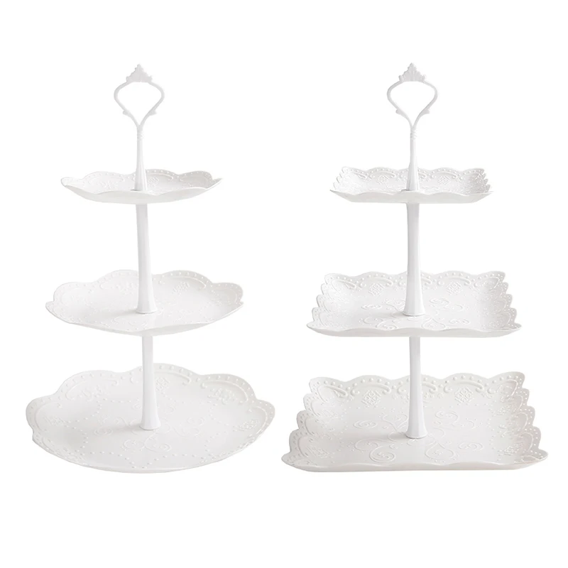 3 Tier Cake Stand Embossed Tray Three Layer Decor Cupcake Wedding Birthday Party Afternoon Tea Cake Stand Food Plate