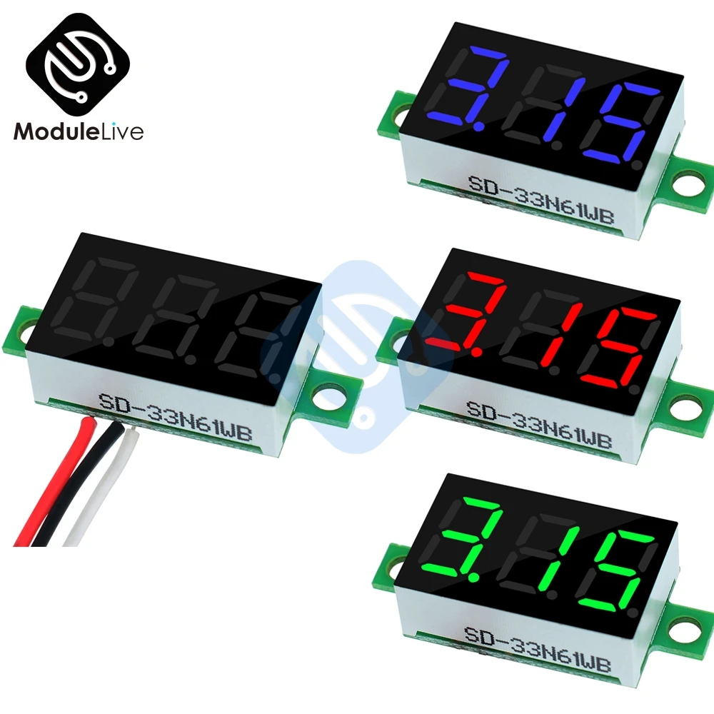 

0.36 Inch 0.36'' 3 Bits Wire Mini DC Digital Panel Voltmeter Panel Mount LED Voltage Meter Tester Green Blue Red Module Board