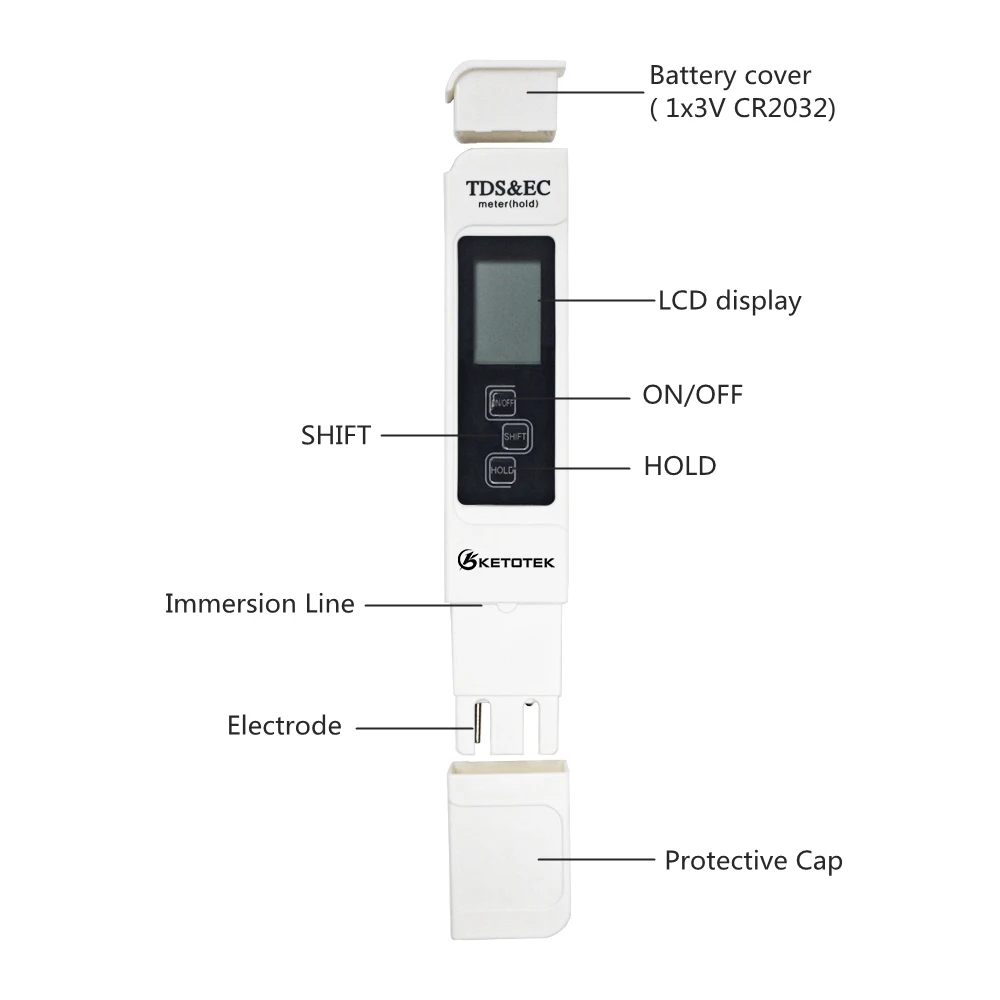 РН-метр 0,00-14.0PH функция УВД 3 в 1 Вода TDS& EC измеритель температуры тестер 0-9999us/см 0-9999ppm 0,1-80.0C