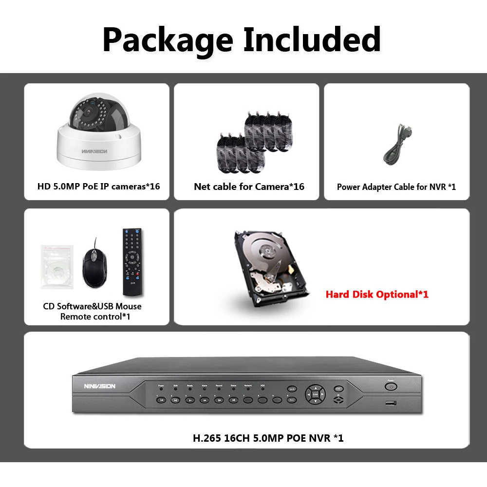  16CH Cámara sistema de seguridad 4 K 5MP POE NVR Kit 16 piezas 5.0MP POE IR cámara de circuito cerr