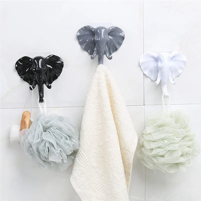 1pc wall hooks decorative Elephant Head Self Adhesive Wall Hook bathroom hooks for towels Bag Keys Sticky Holder new #4n29 (3)