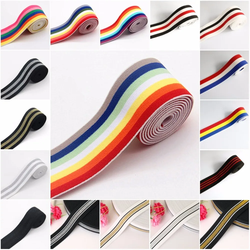 4cm Rainbow Color Striped Elastic Bands 40mm Nylon Colorful Elastic