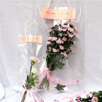 

10pcs PVC plastic gift bags for flower packaging pvc handbags giftbag 15x40cm/25x46cm/35x50cm Customizable packing bag cases dec