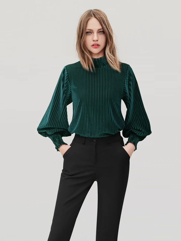 

2019 New Spring Autumn Fashion Women Tops Turtleneck Lantern Sleeve Solid Shirt T shirt Women camiseta mujer