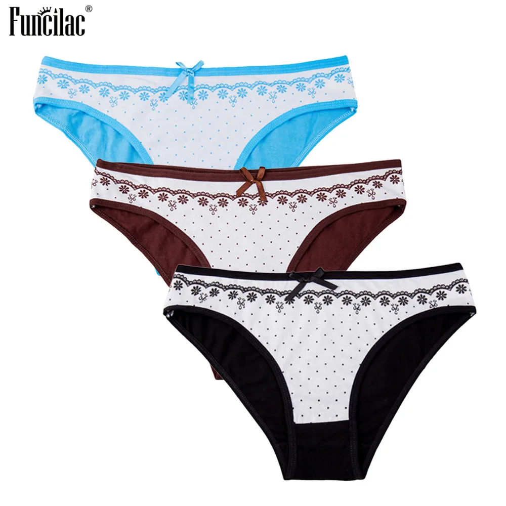 FUNCILAC Sexy Ladies Panties Briefs Lace Underwear Tanga Mujer Woman Coton Thong Flower Dots