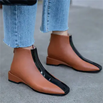 

Casual Shoes Women Genuine Leather Low Heel Ankle Boots High Top Office Pumps Lady Punk Shoes 2019 Square Toe SlingBacks Shoes