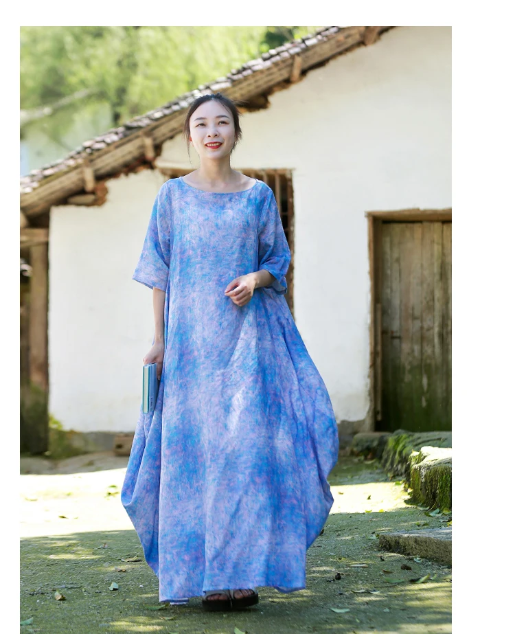 LZJN Women Elegant Maxi Dress Short Sleeve Loose Kaftan Dresses O Neck Summer Female Clothes Casual Vestidos Plus Size (18)