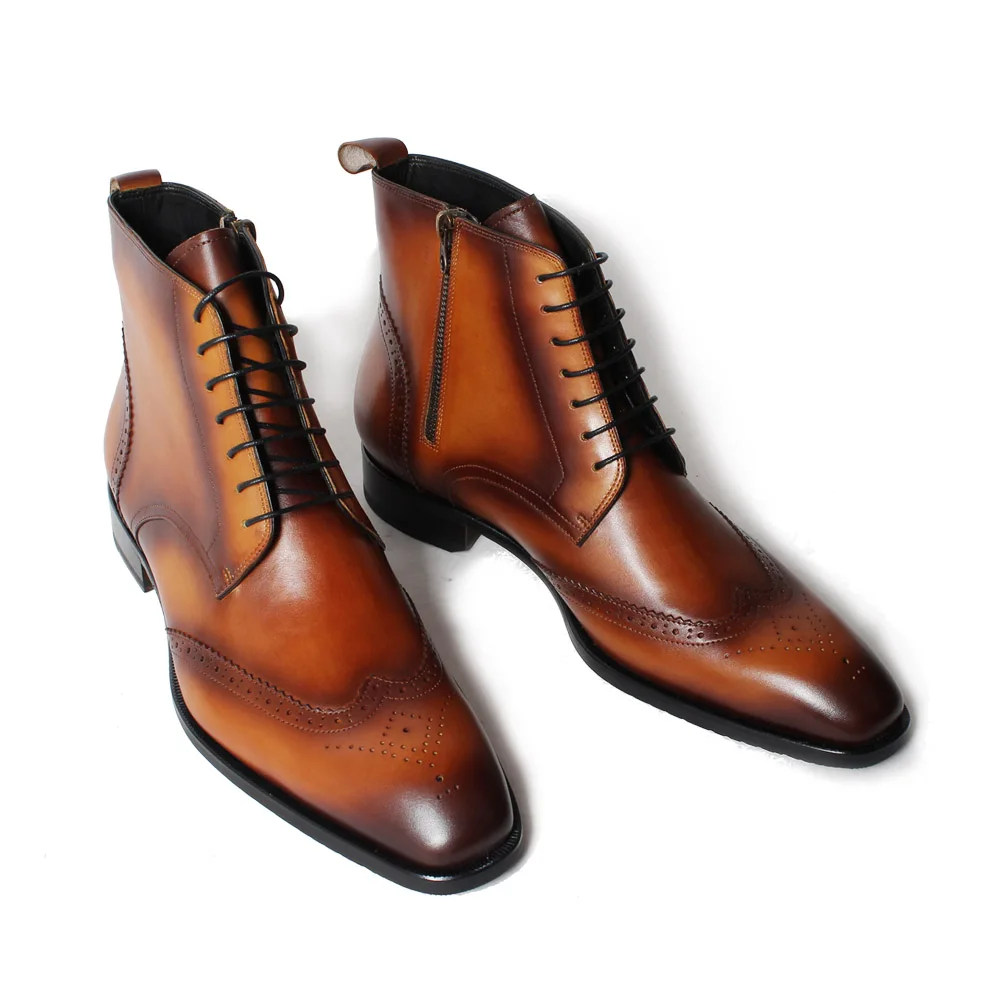 Sotaque Dedo Homens Mão À Ankle Liso Genuína Quadrado Boots Brown Vaca Dos Do Feito Mans De Calçado Vintage Pé Cheio Botas Couro Pátina Vikeduo Marrom dwO1qCC