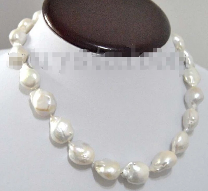 

white Reborn Keshi Nuclear Nucleated pearl 14x18mm necklace sterling silverNoble style Natural Fine jewe fast SHIPPING