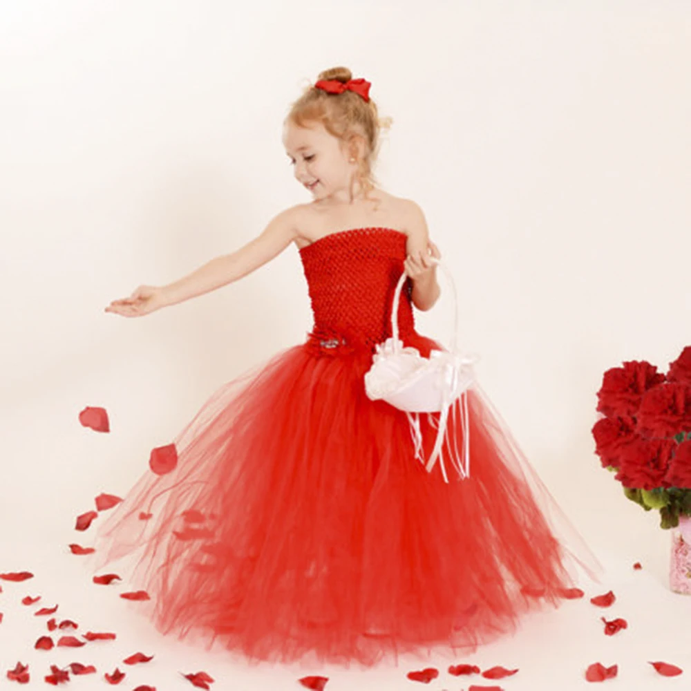 

Elegant Baby Girls Valentines Tutu Dresses Full Length Kids Red Prom Ball Gown Holiday Outfit Carnival Tutu Dress