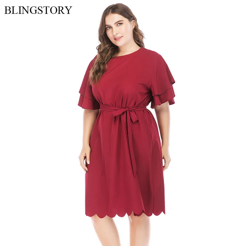 

BLINGSTORY European Loose Summer Plus Size Dresses Women 4xl 5xl Short Sleeve Knee-Length Plus Size Dress XXXXXL CM2080