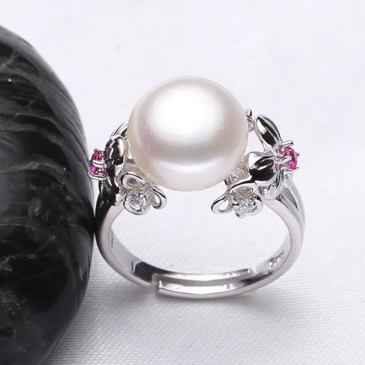 FENASY, Большой жемчуг, ювелирное изделие, 925 пробы, серебряное кольцо для женщин, натуральный пресноводный жемчуг, рубиновый цветок, кубический цирконий, CZ, бохо кольцо
