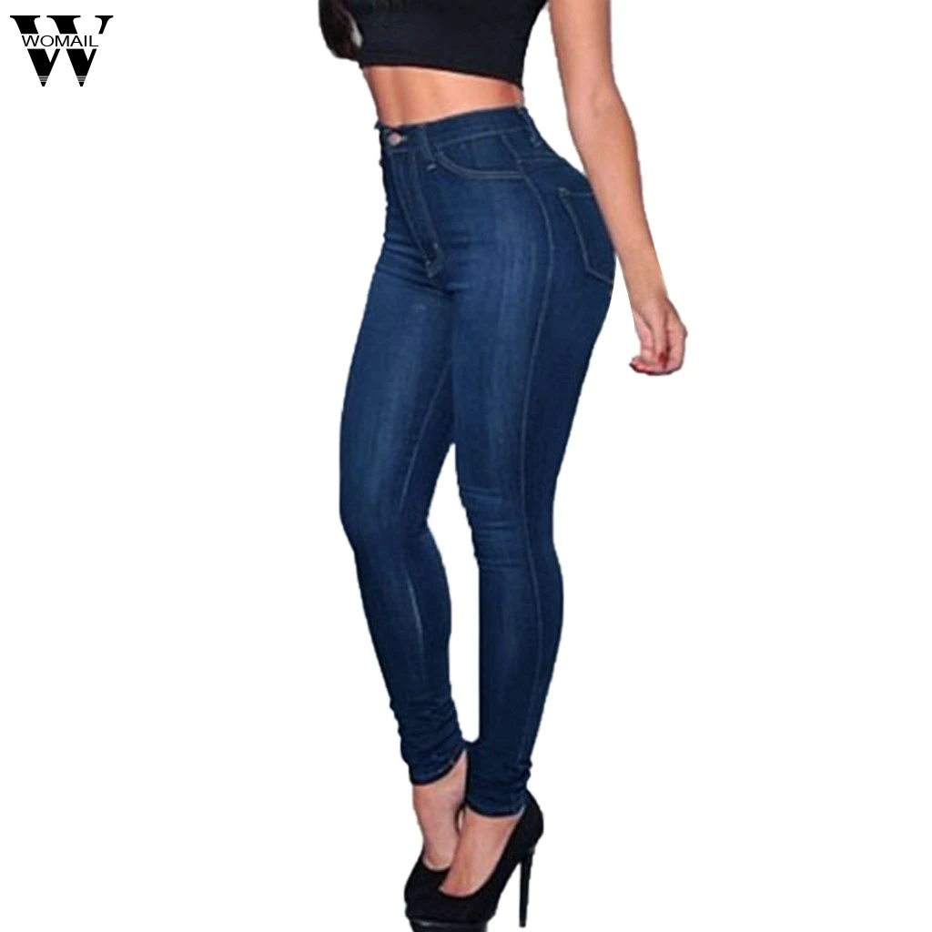 

Womail Blue Jeans Women's Fashion Solid Straight Slim Denim Trousers Small-footed Jeans Bodybuilding For Ladies Dropship May27