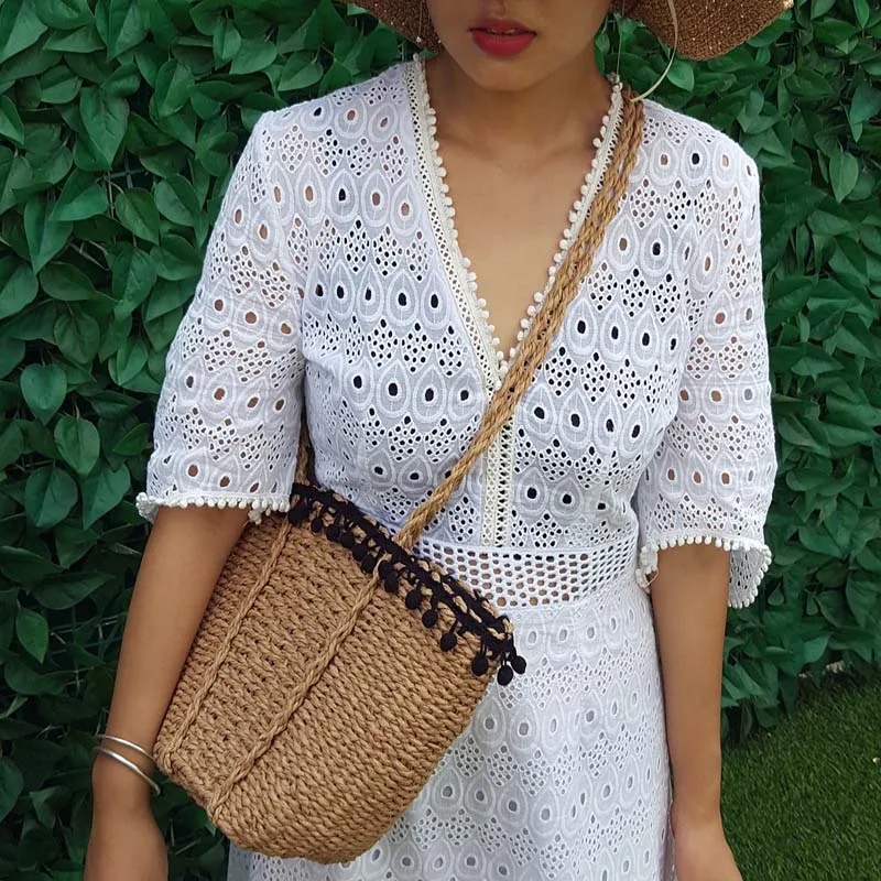 Women Beach Bag 2017 Bohemian Straw Bags Handmade Summer Travel Tote Drawstring Basket Vacation Shopping Handbags SS0282 (8)