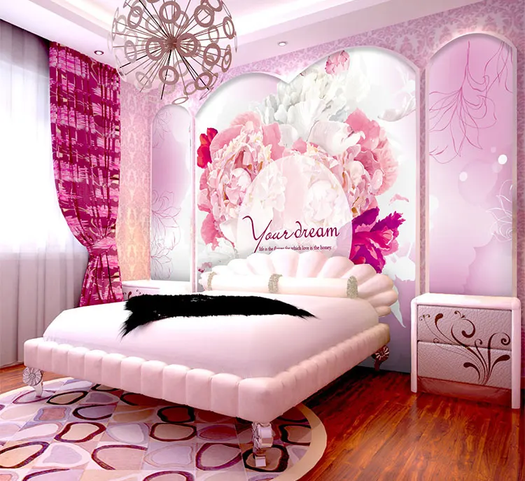 Us 162 46 Di Scontosu Ordinazione Di Colore Rosa Della Ragazza Camera Da Letto Matrimonio Romantico 3d Murales Carta Da Parati 3d Carta Da Parati