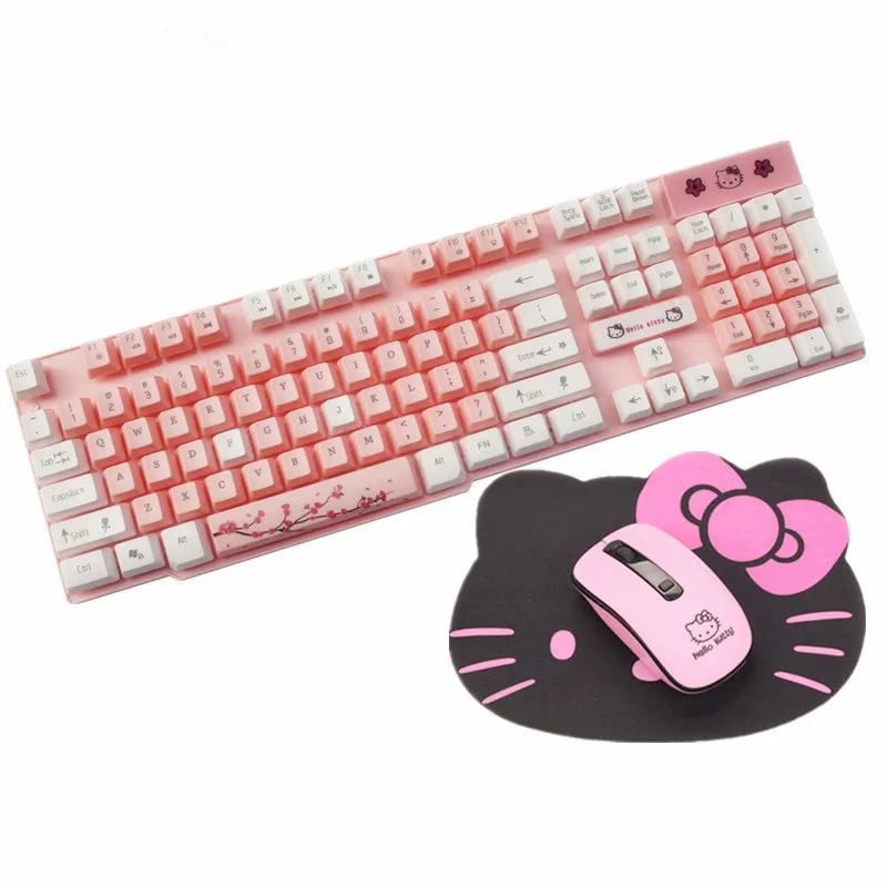 

New KT Cherry Blossoms Wired Tricolor Breathing Light Backlight Game Cartoon Pink Universal Keyboard and Mouse for Girl