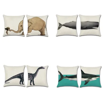 

Creative Animal Cushion Cover Patchwork Elephant Whale Prints Linen Throw Pillow Cover Car Home Decoration Decorative Pillowcase