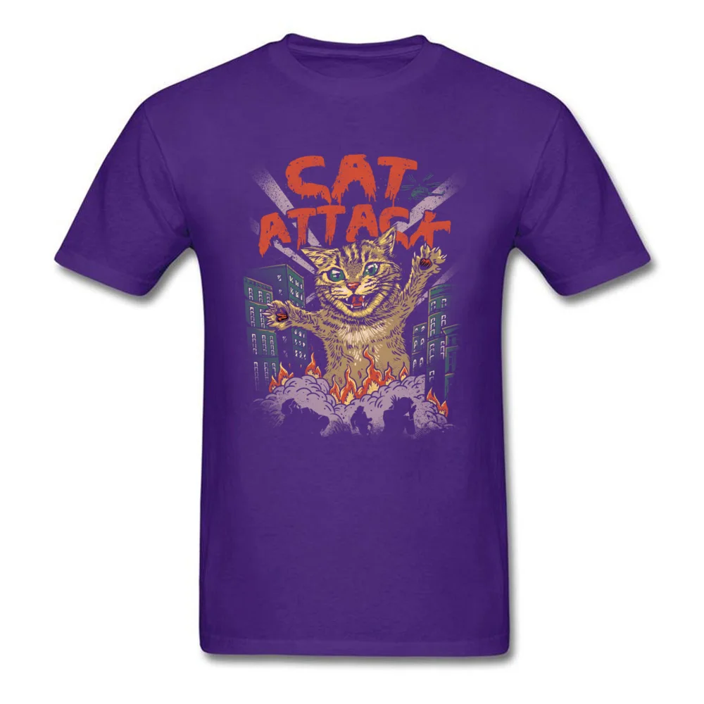cat attack 8315 T-shirts Casual Short Sleeve New Arrival Crewneck 100% Cotton Fabric Tops & Tees Tee Shirts for Men ostern Day cat attack 8315 purple