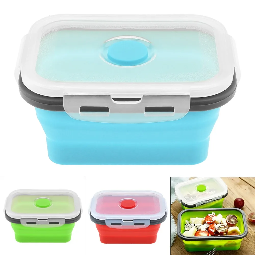 

1PCS Portable Silicone Lunch Box Rectangle Folding Food Container Bowl 350ML/500ML/800ML/1200ML Three Colors Eco-Friendly