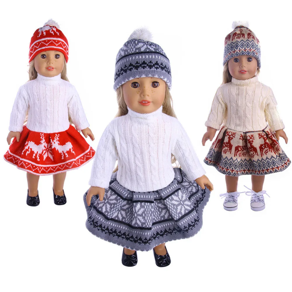 

2pcs a set doll clothes set winter Sweater dress and Beanie Hat for 18 inch doll suit set for new born baby dolls