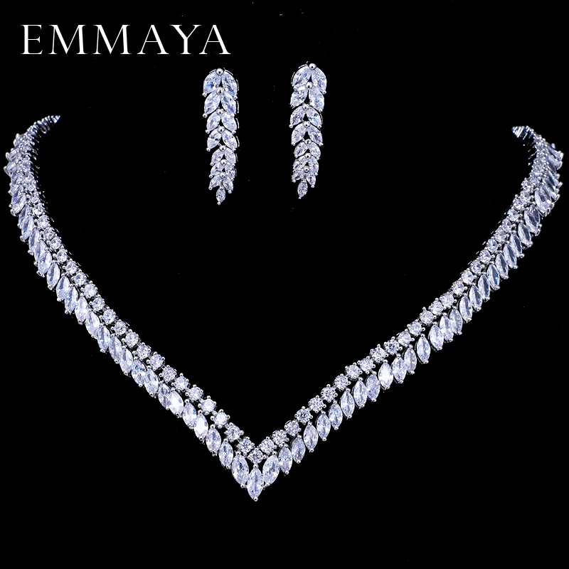 EMMAYA AAA прозрачный кубический цирконий ожерелье серьги Ювелирные наборы CZ камень