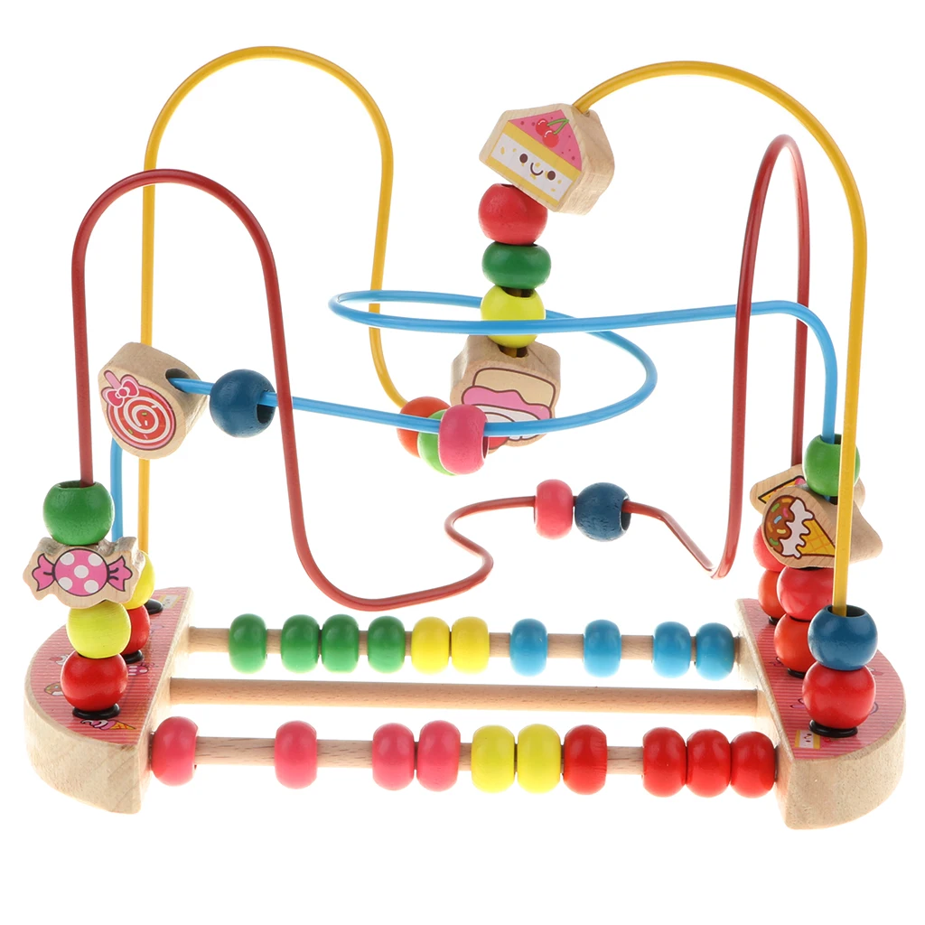 Baby Activity Bead Maze Puzzle, Toddler Baby Wooden Roller Coaster Sliding Beads Game Developmental Toy - Candy